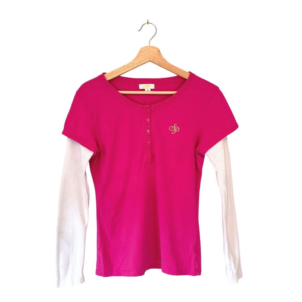 Y2K Southpole Pink White Layered Henley Thermal Long Sleeve Shirt